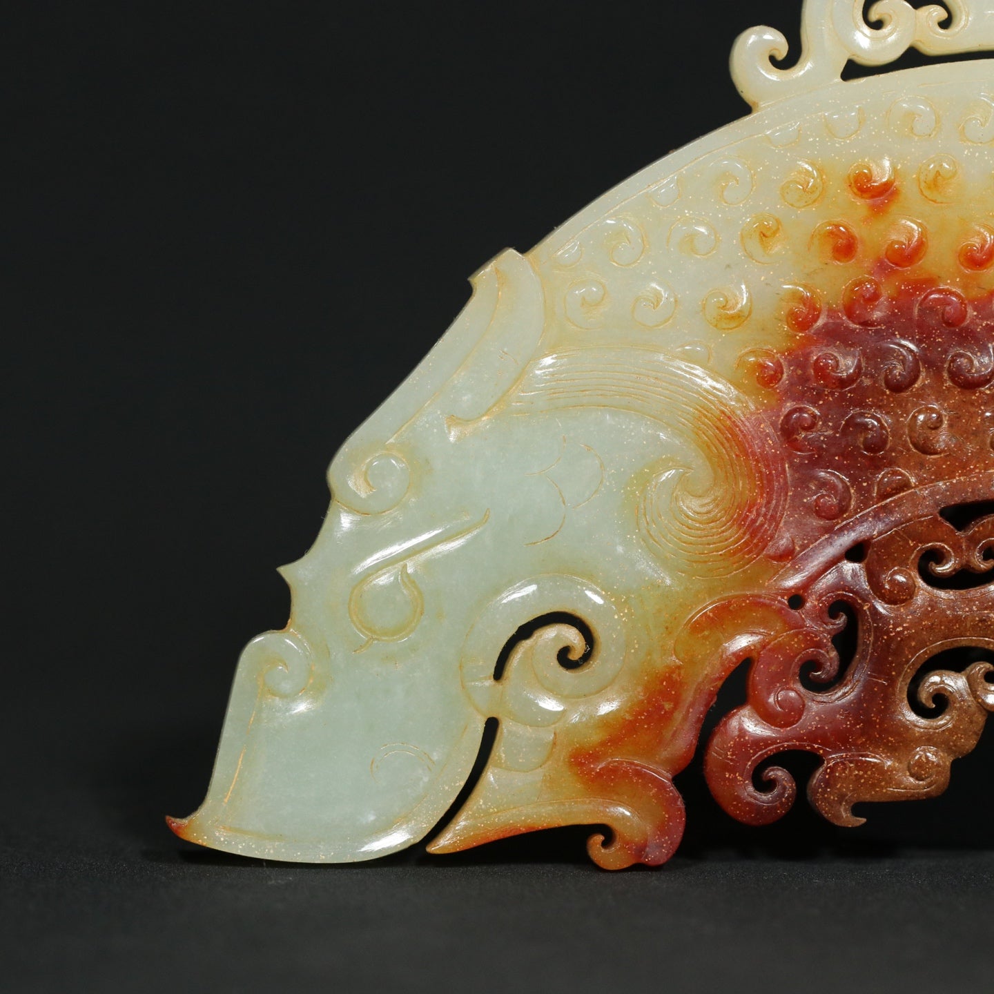 A1801 Vintage Chinese Hetian Jade Double Dragon Head Semicircle Jade Bi