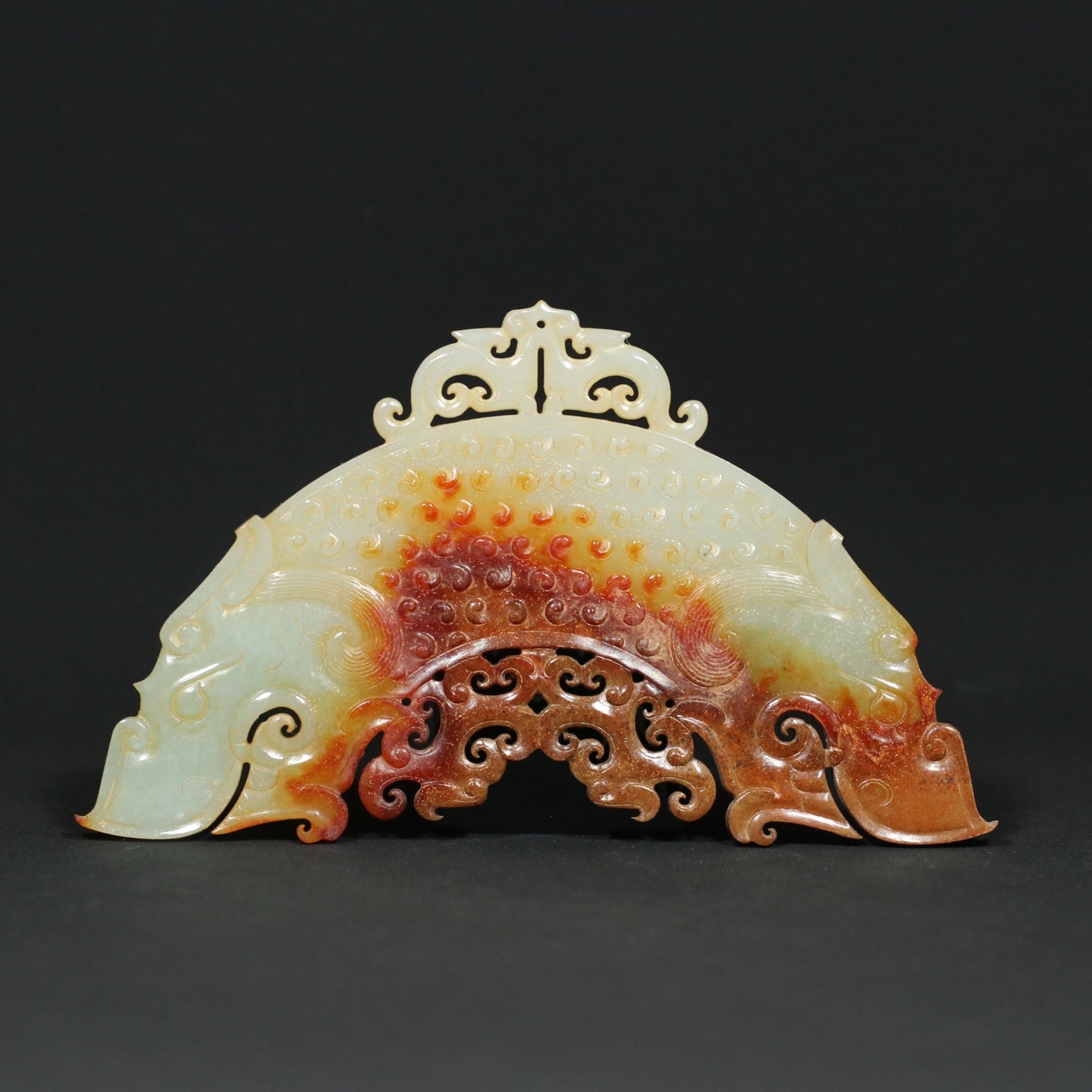 A1801 Vintage Chinese Hetian Jade Double Dragon Head Semicircle Jade Bi