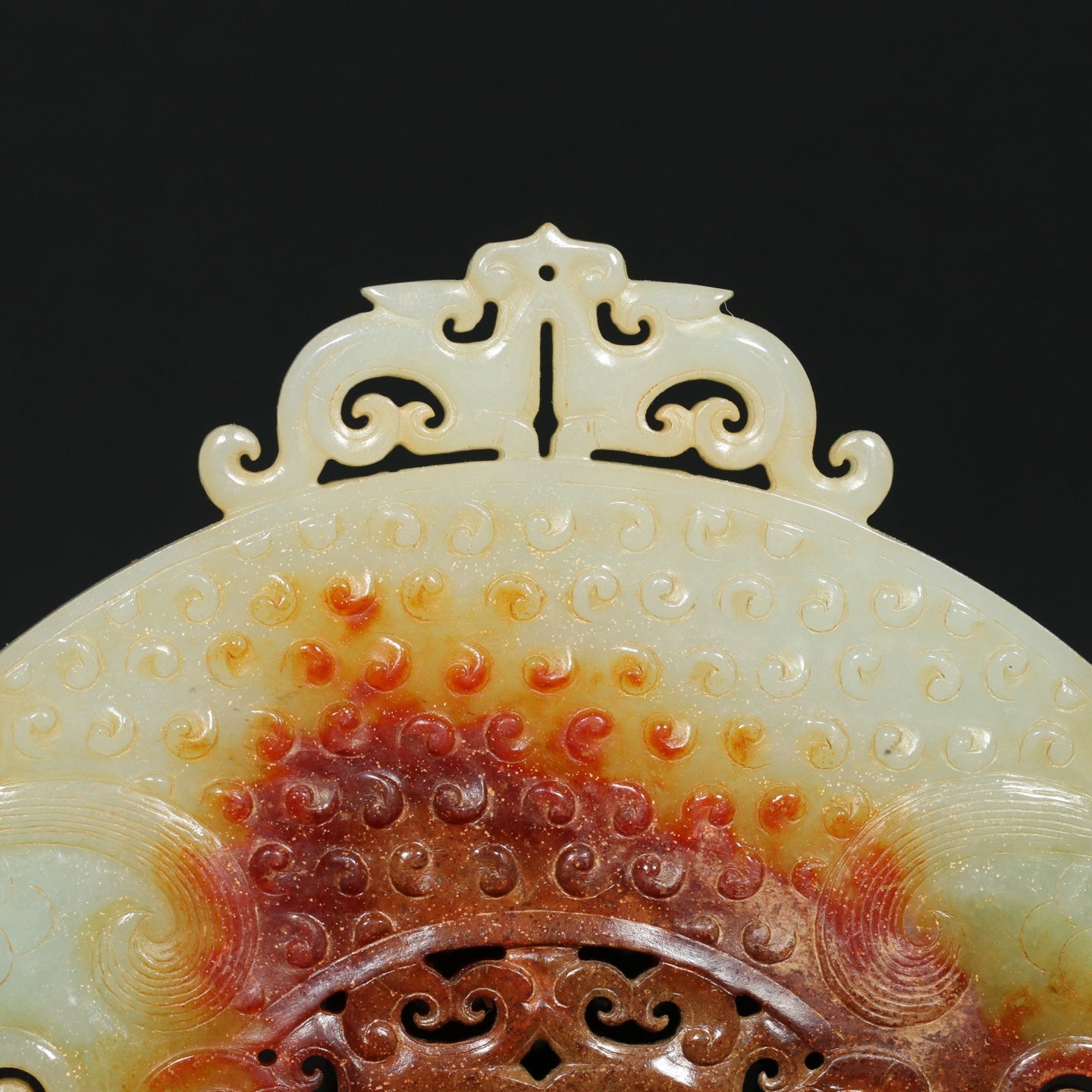 A1801 Vintage Chinese Hetian Jade Double Dragon Head Semicircle Jade Bi