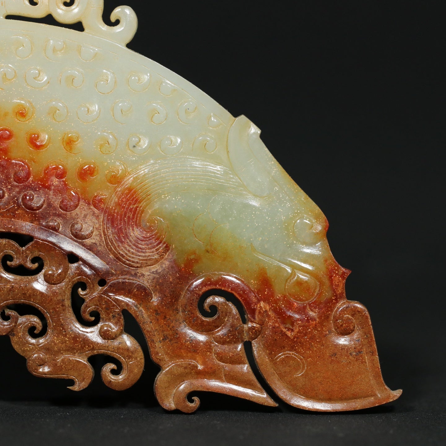 A1801 Vintage Chinese Hetian Jade Double Dragon Head Semicircle Jade Bi