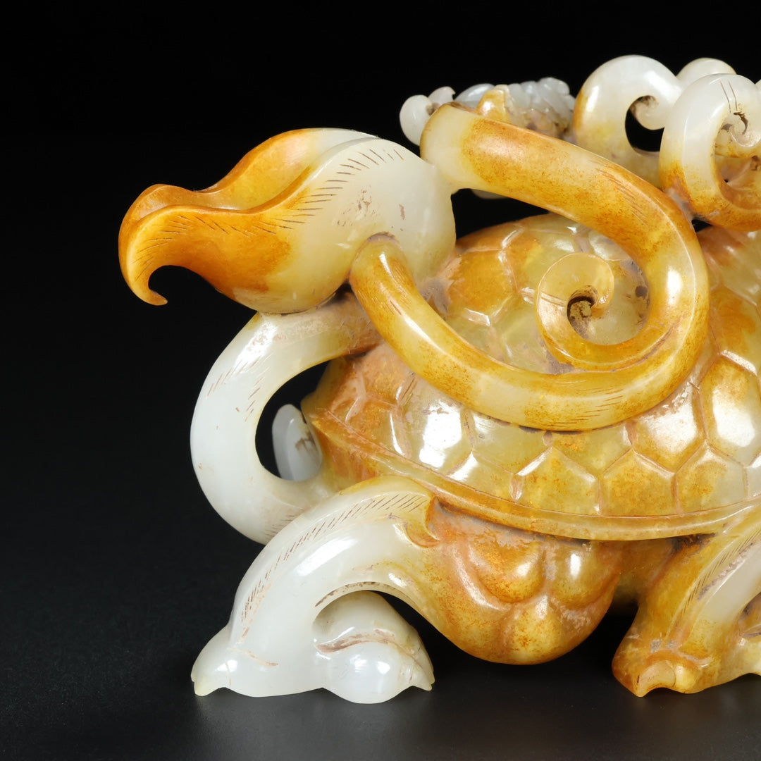 A1805 Superb Chinese Hetian Jade Carved Dragon Turtle Statue