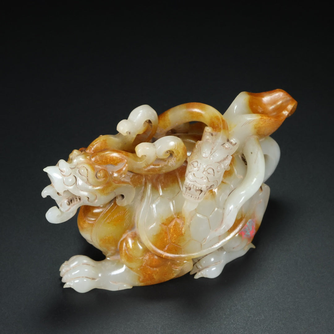 A1805 Superb Chinese Hetian Jade Carved Dragon Turtle Statue