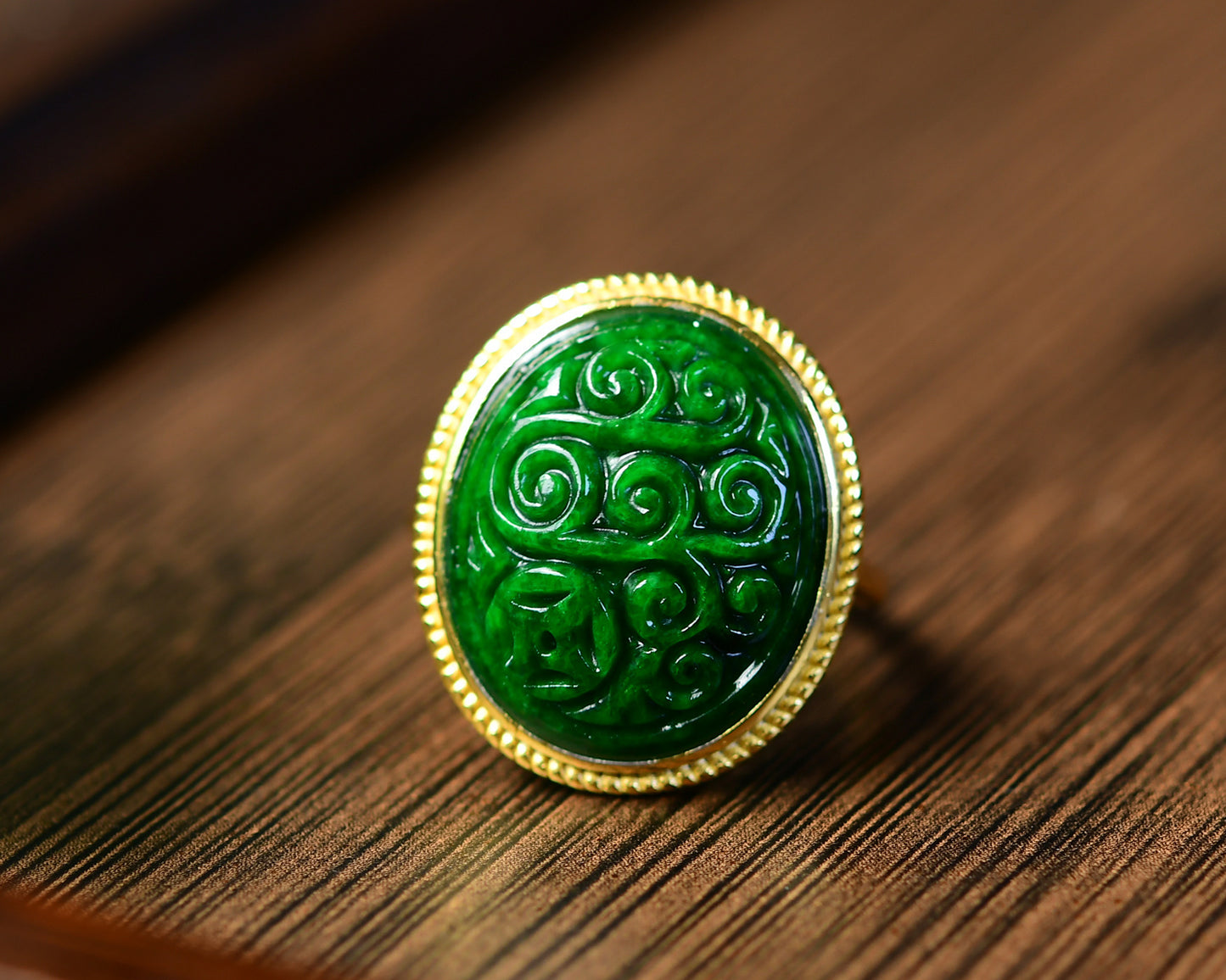 A1808 Exquisite Silver Plated Gilt Gold Inlay Jadeite Ring