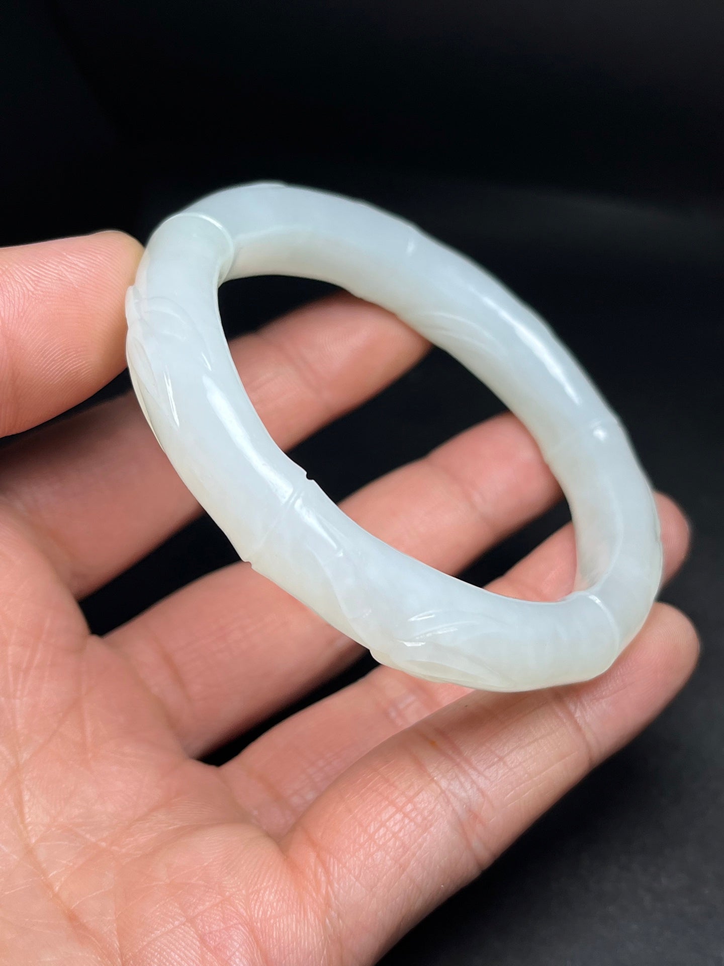 A1813 Inside Diameter 58 MM Chinese Hetian Jade Fortune Bamboo Bracelet