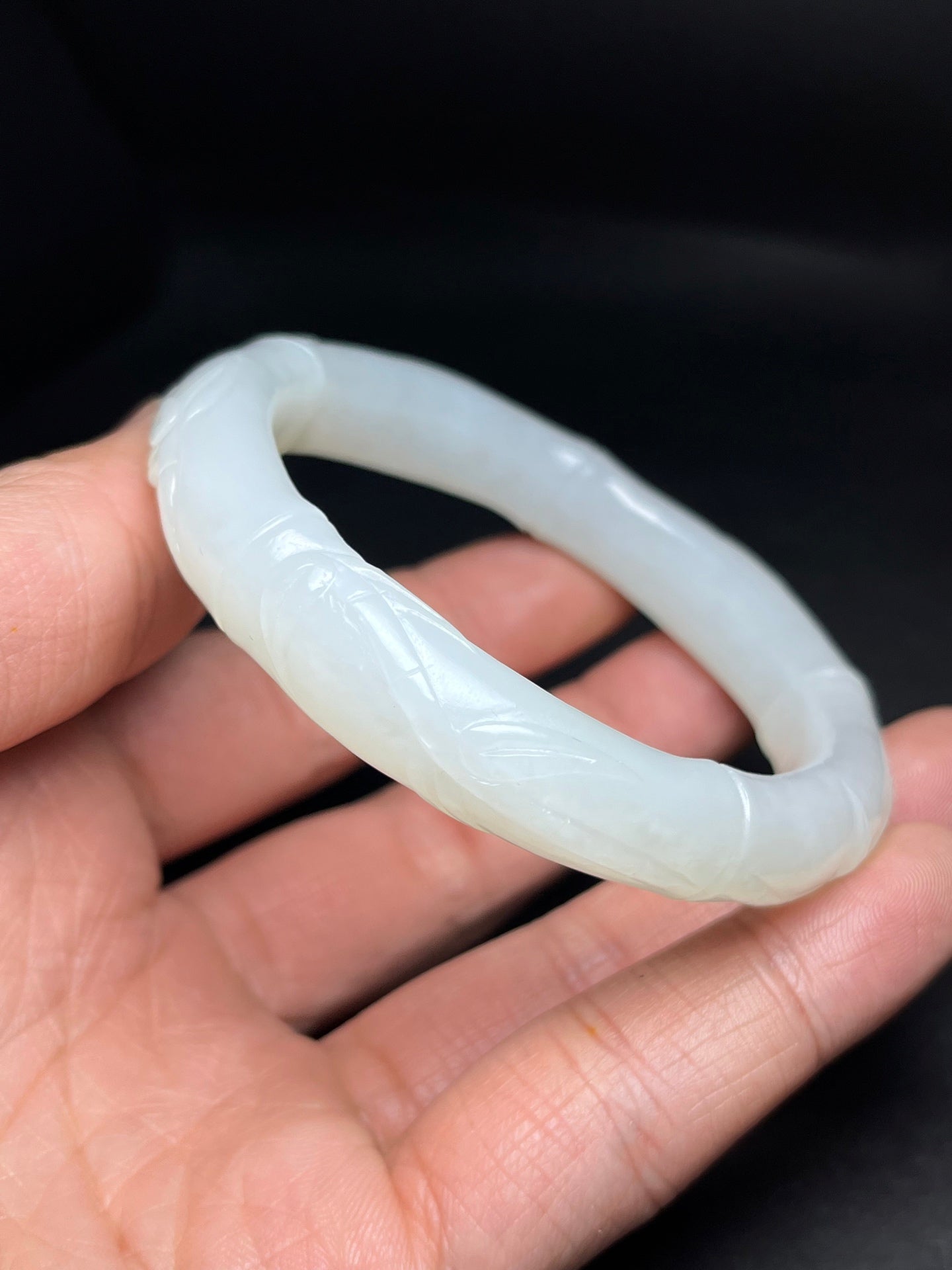 A1813 Inside Diameter 58 MM Chinese Hetian Jade Fortune Bamboo Bracelet