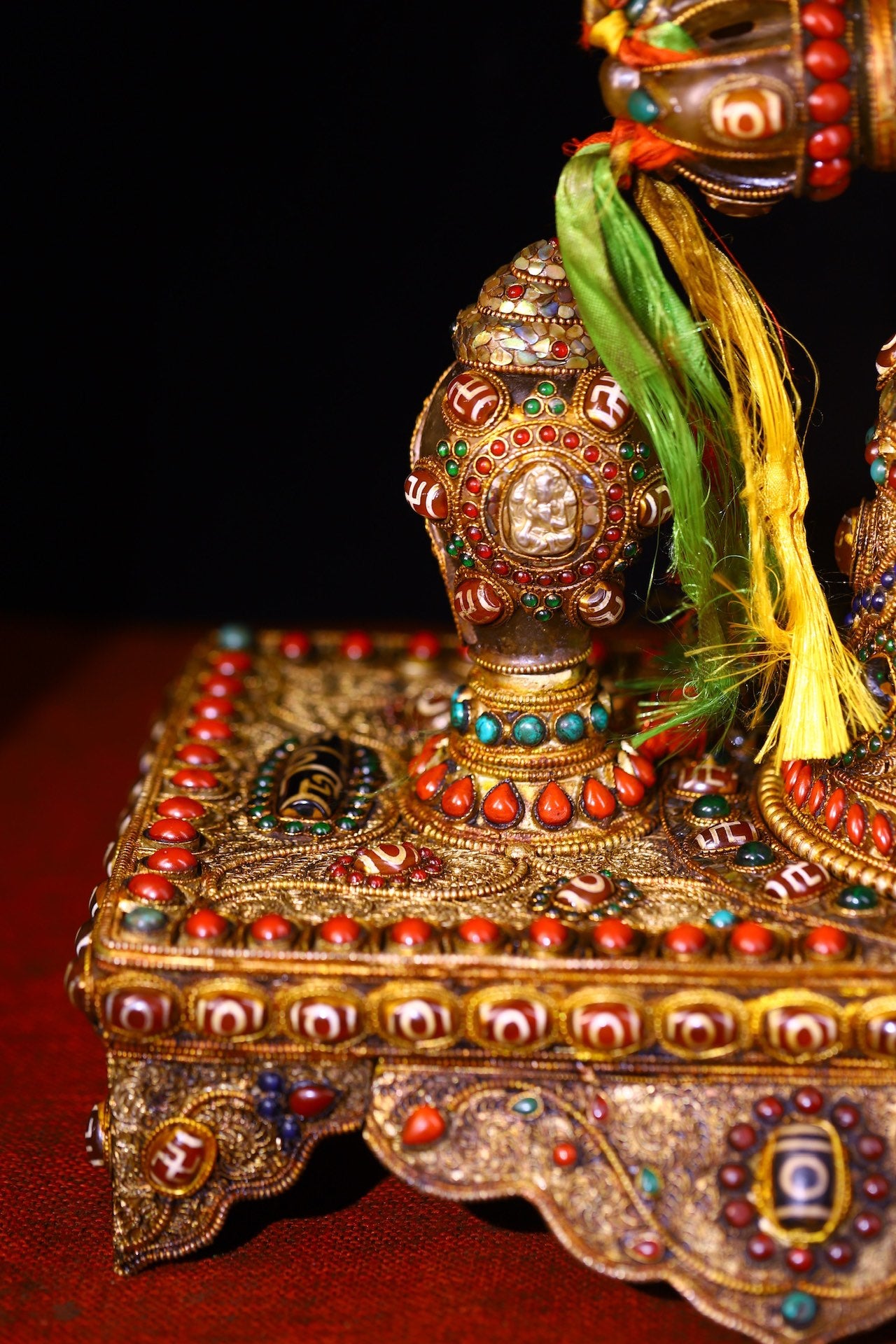 A1814 Tibetan Buddhism Gold Wire Inlay DZI Agate & Turquoise & Lapis Lazuli Vajra Bell