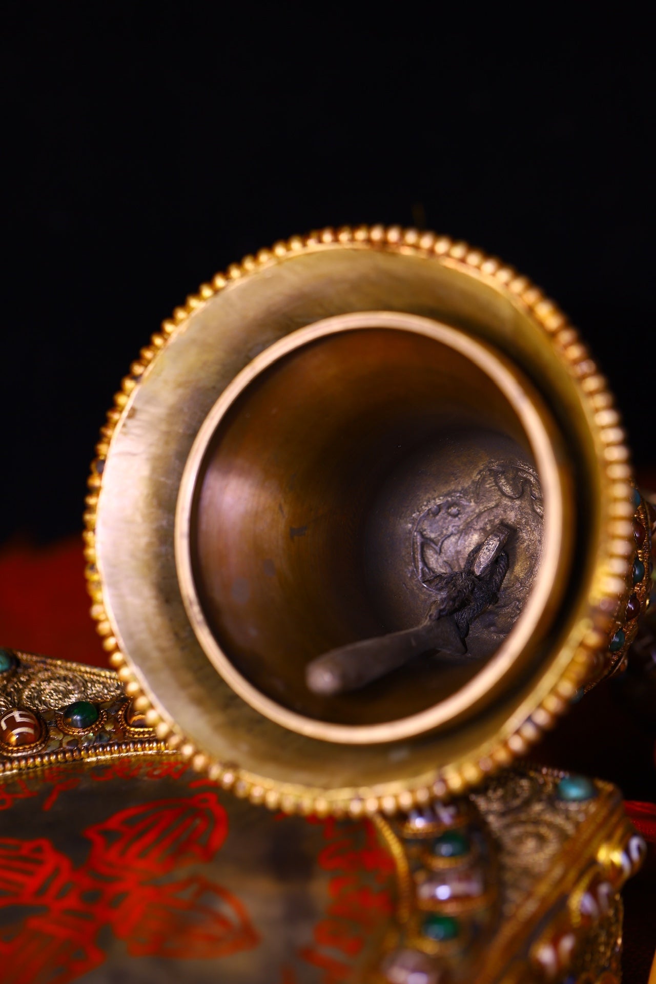 A1814 Tibetan Buddhism Gold Wire Inlay DZI Agate & Turquoise & Lapis Lazuli Vajra Bell
