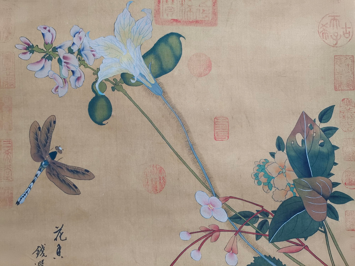 A1817 Chinese Watercolour On Silk Flowers Design Painting - Qian Xuan