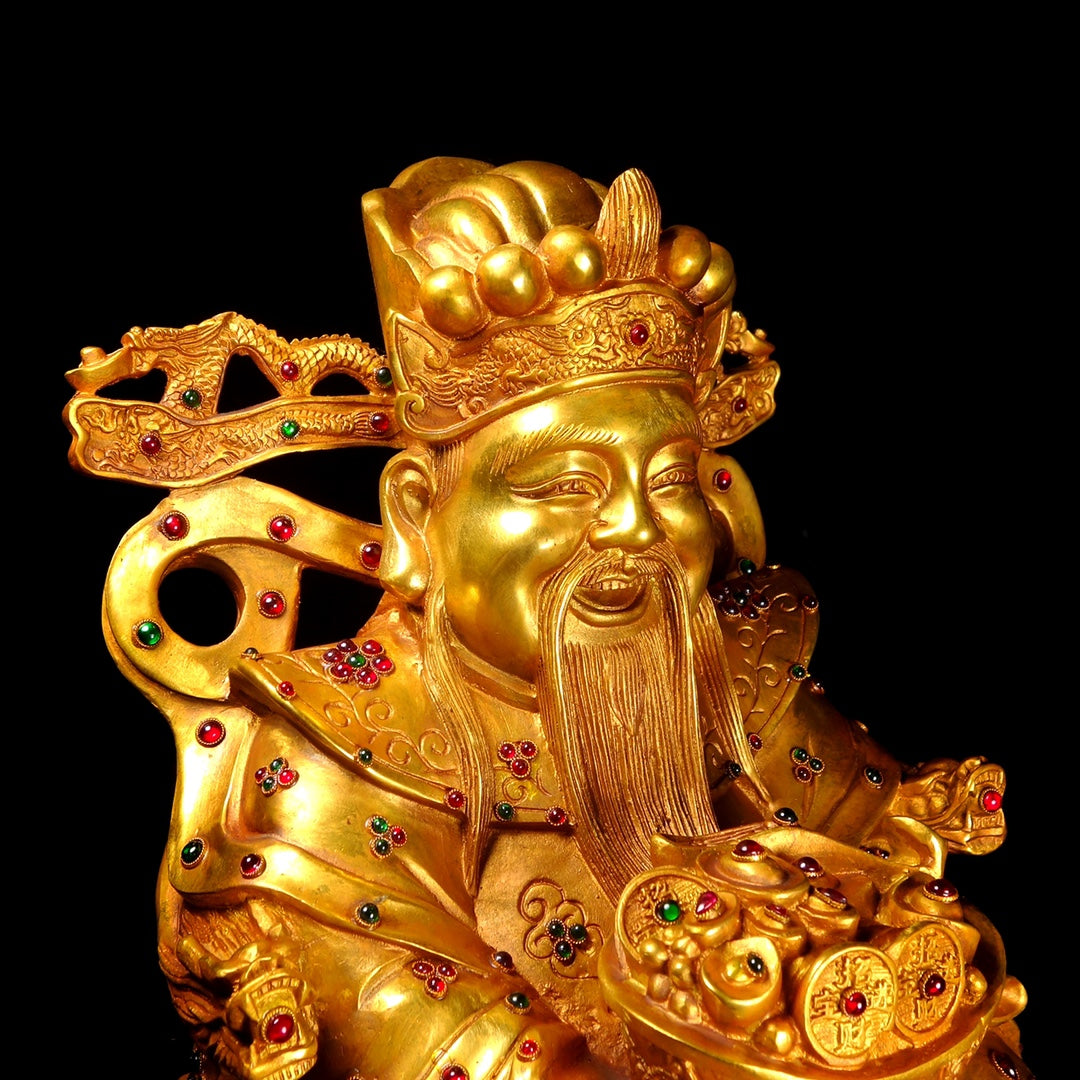 A1820 Chinese Gilt Gold Copper Fortune Taoism Deity Statue