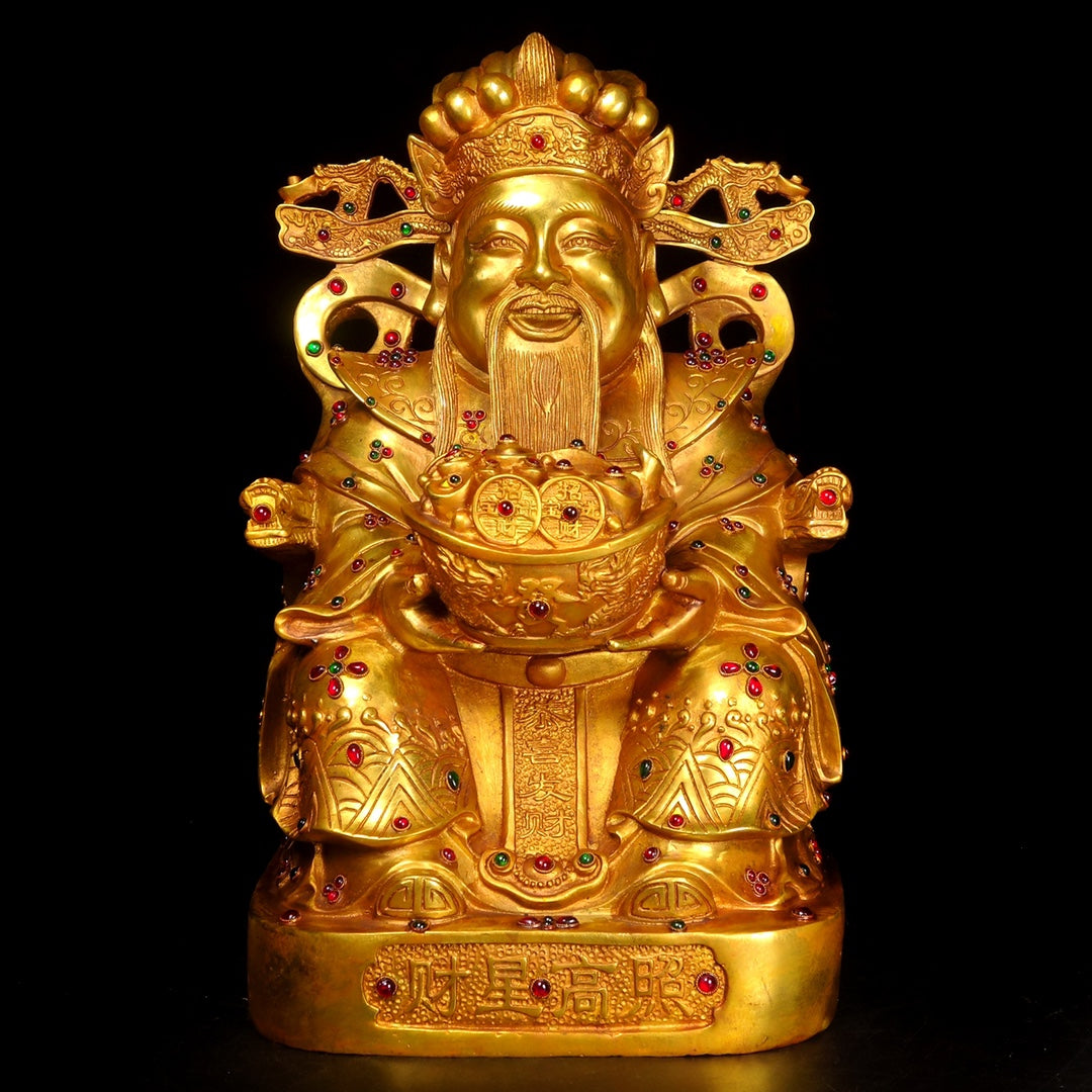 A1820 Chinese Gilt Gold Copper Fortune Taoism Deity Statue