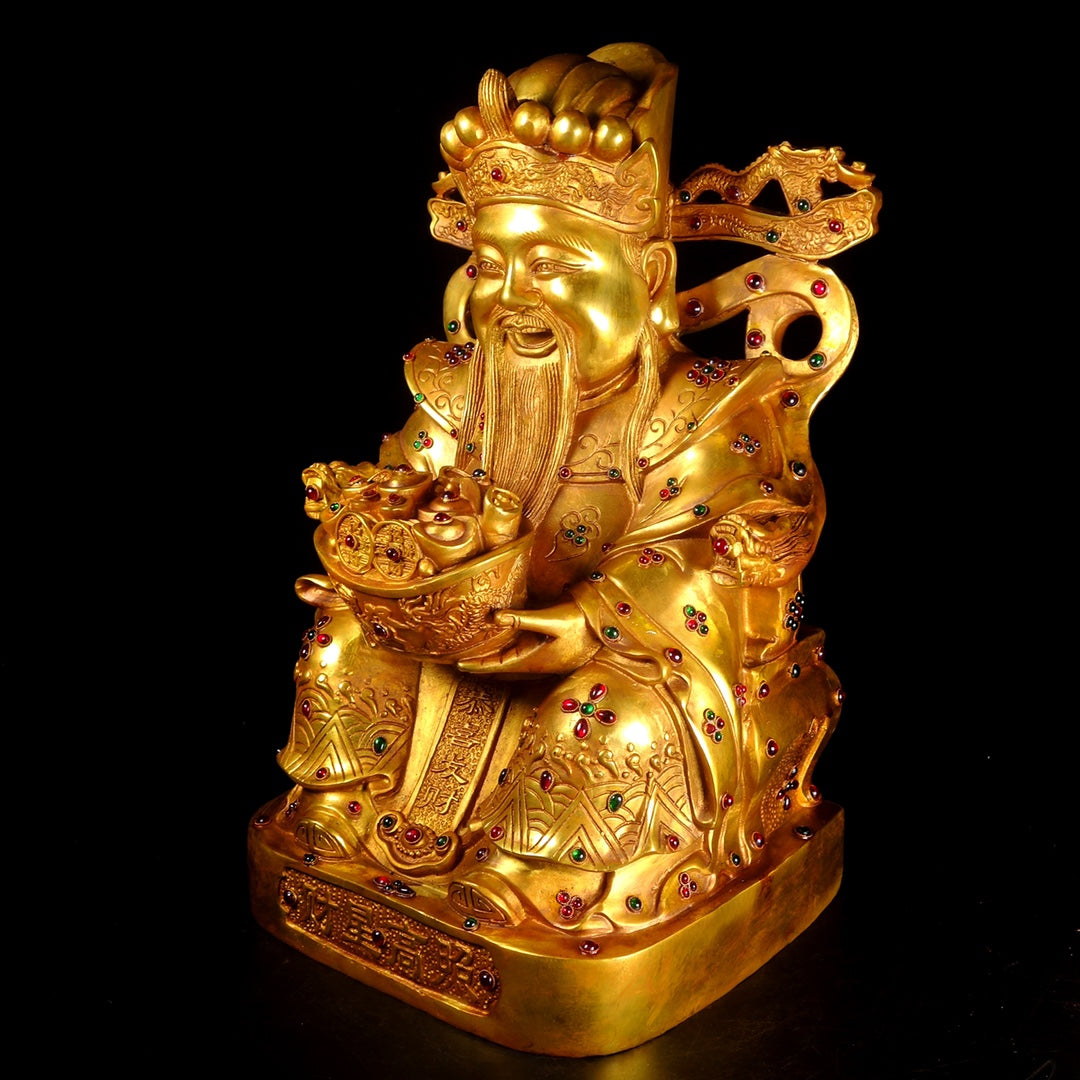 A1820 Chinese Gilt Gold Copper Fortune Taoism Deity Statue