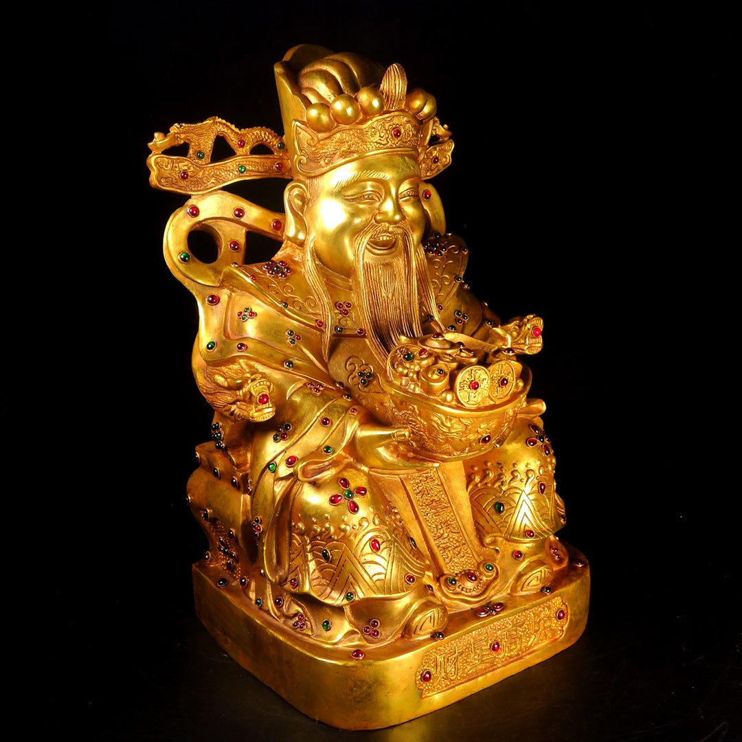 A1820 Chinese Gilt Gold Copper Fortune Taoism Deity Statue