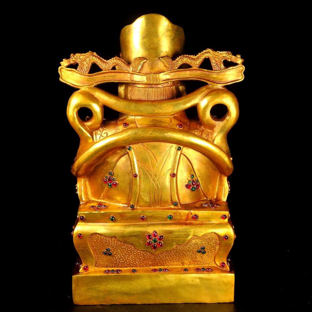 A1820 Chinese Gilt Gold Copper Fortune Taoism Deity Statue