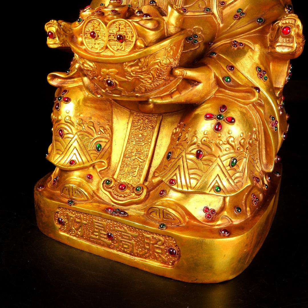 A1820 Chinese Gilt Gold Copper Fortune Taoism Deity Statue