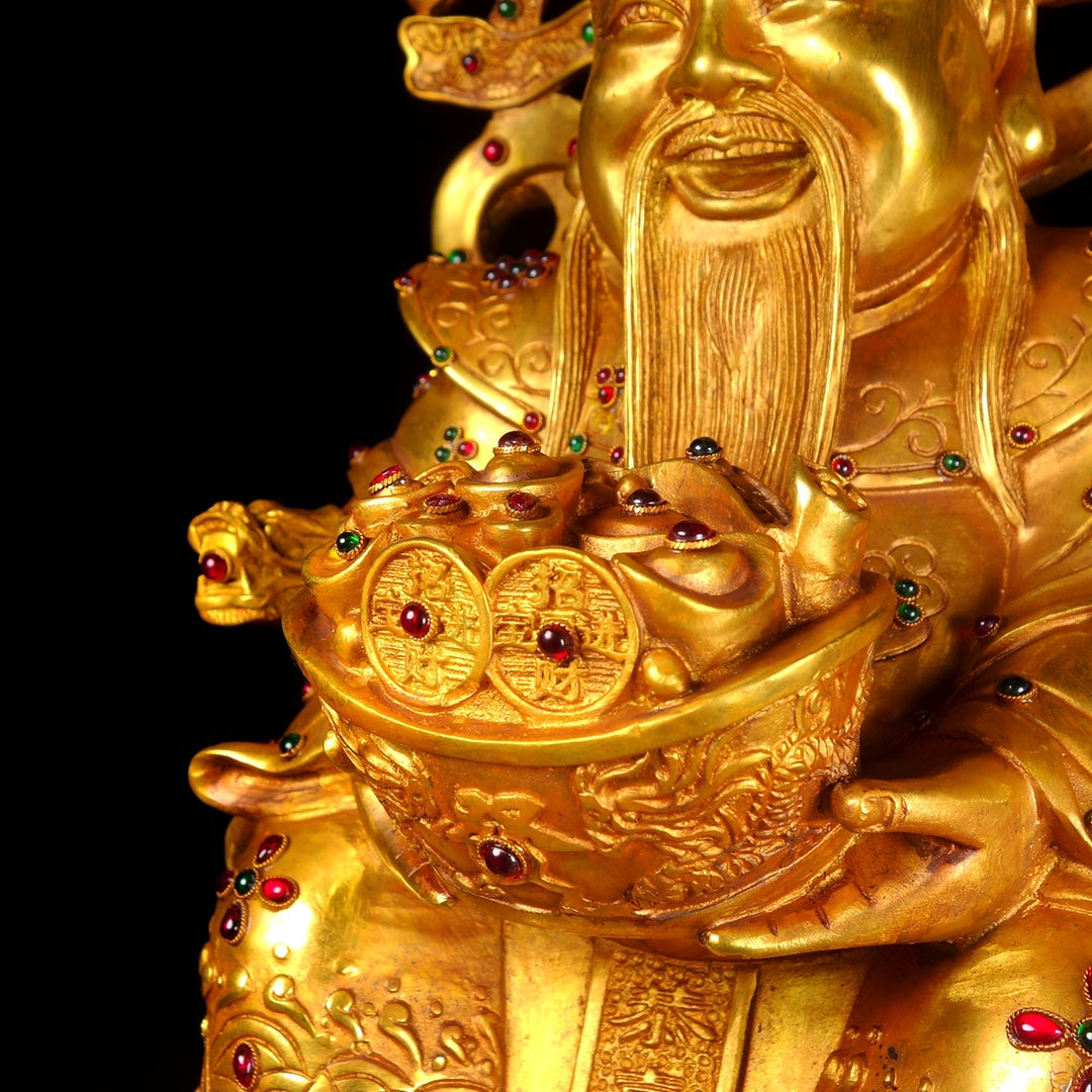 A1820 Chinese Gilt Gold Copper Fortune Taoism Deity Statue