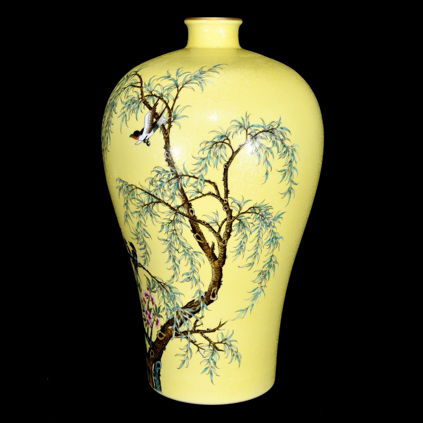 A1832 Chinese Qing Dynasty Gilt Edge Famille Rose Enamel Flowers Bird Design Porcelain Vase