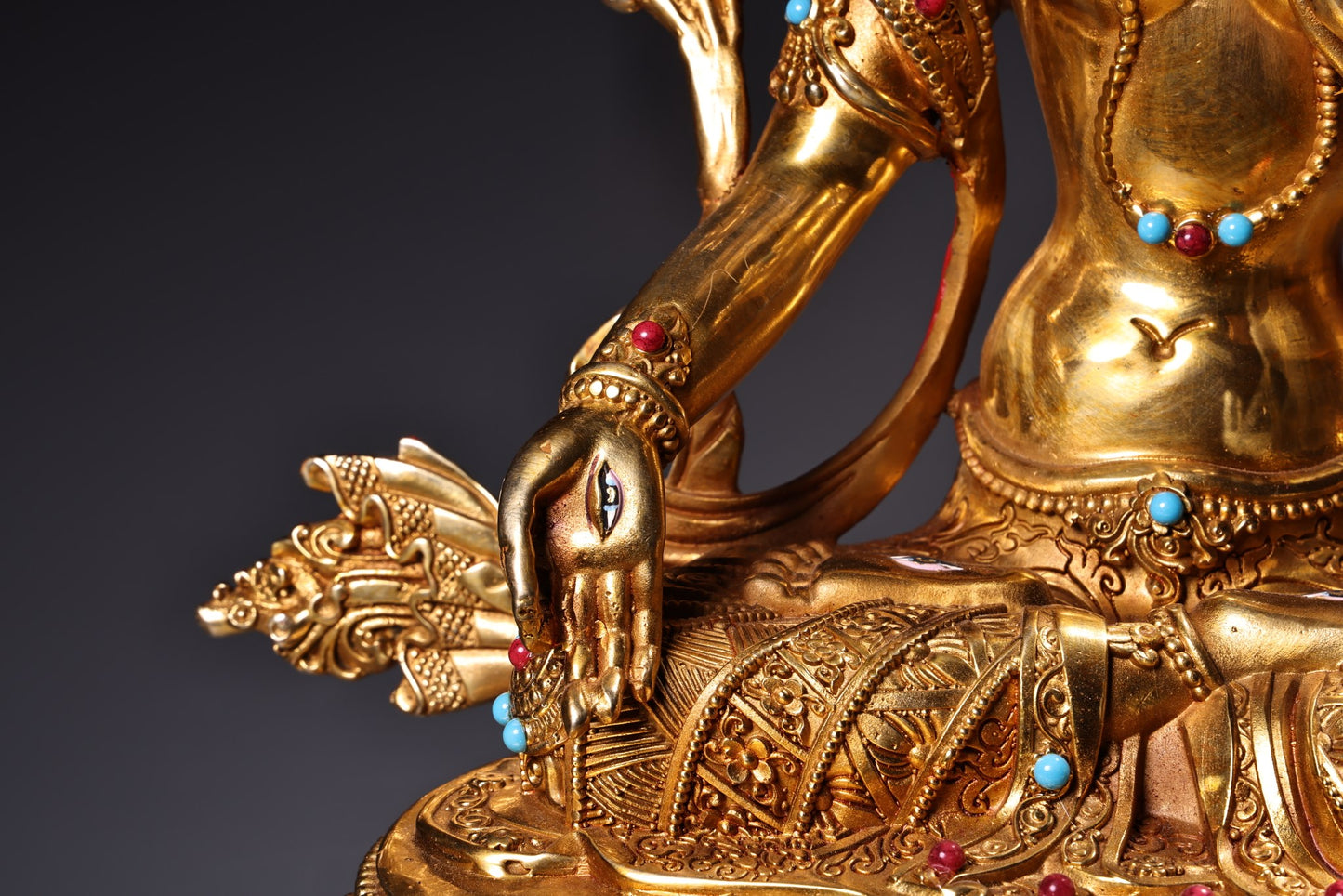 A1839 Tibetan Buddhism Gilt Gold Copper Inlay Gems Tara Statue
