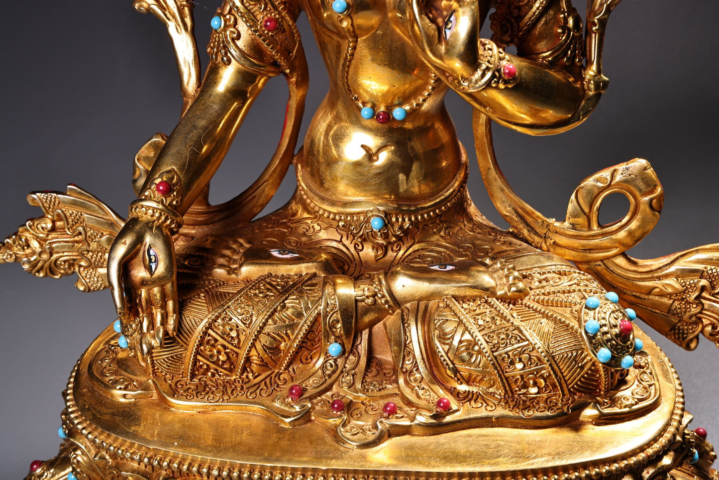 A1839 Tibetan Buddhism Gilt Gold Copper Inlay Gems Tara Statue