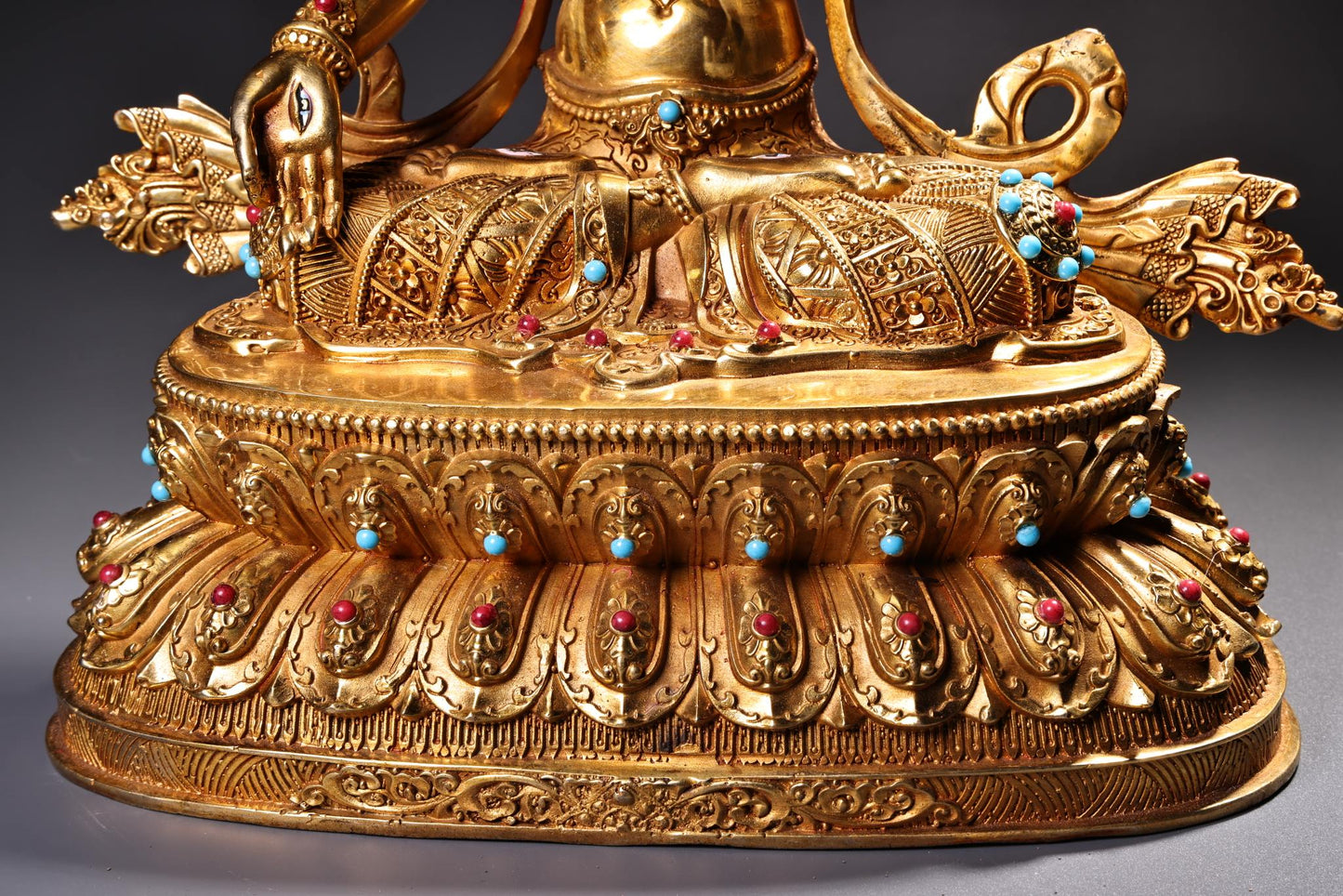A1839 Tibetan Buddhism Gilt Gold Copper Inlay Gems Tara Statue
