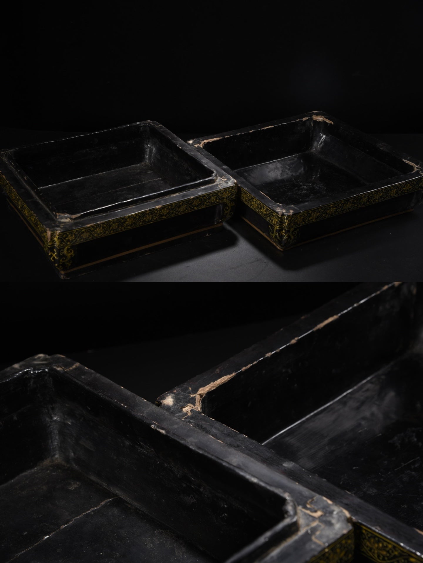 A1840 Chinese Gilt Gold Black Lacquerware Phoenix & Peony Design Jewellery Box