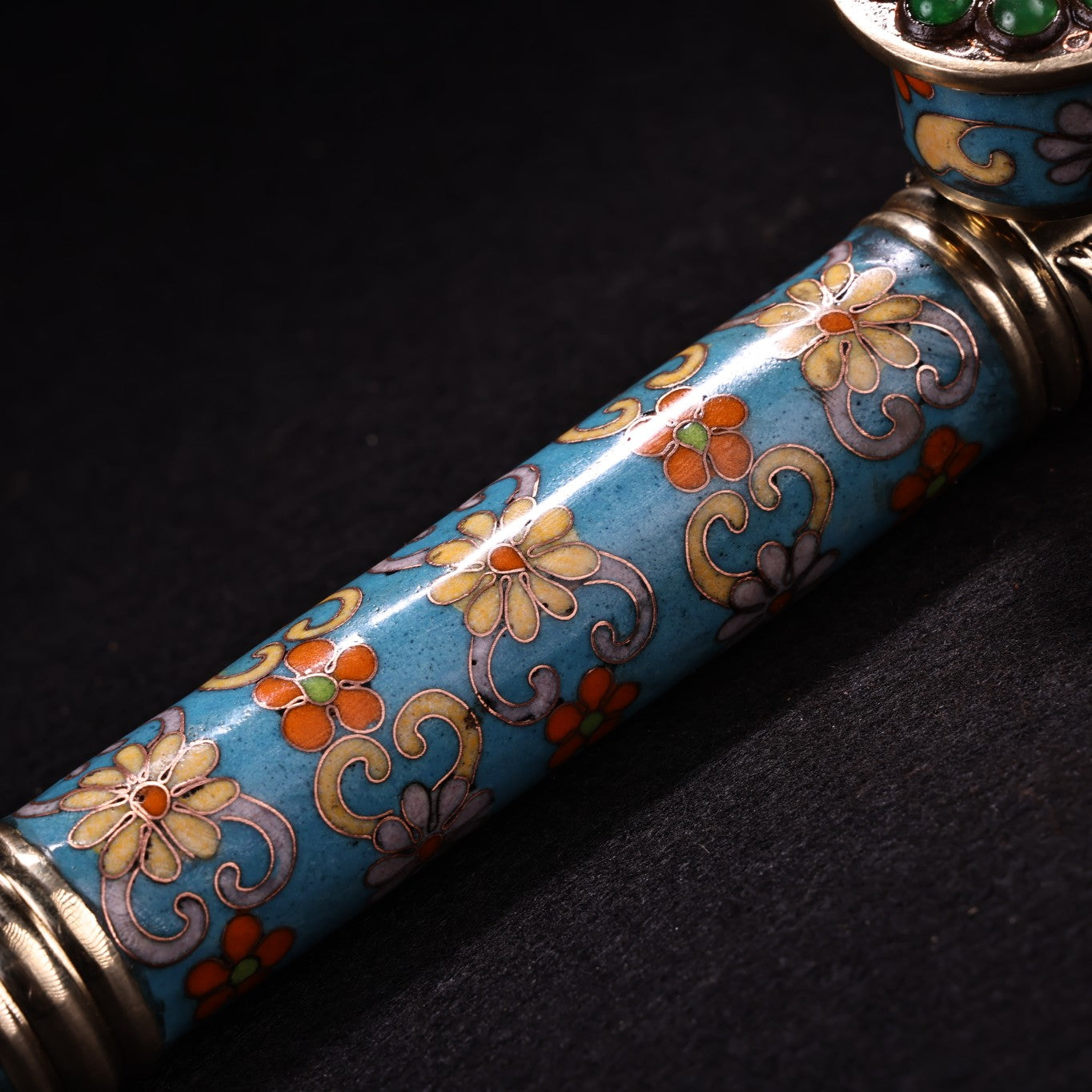 A1844 Vintage Chinese Copper Cloisonne Inlay Gem Tobacco Pipe