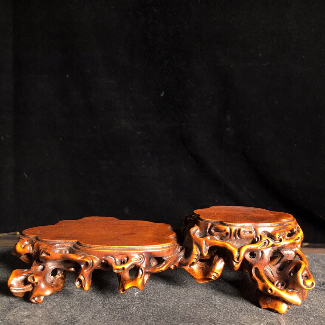 A1848 Old Chinese Boxwood Wood Hand Carved Base Statue