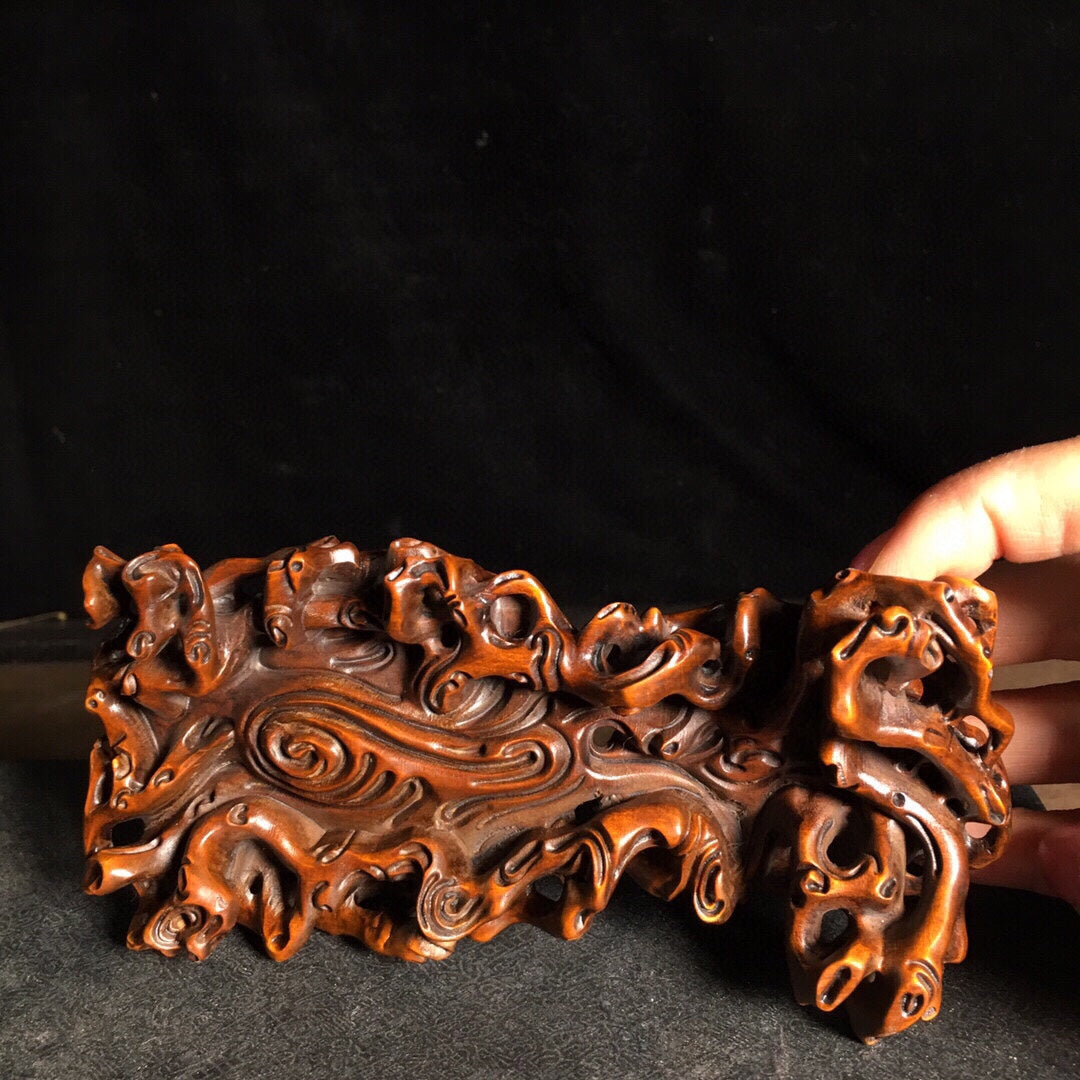 A1848 Old Chinese Boxwood Wood Hand Carved Base Statue