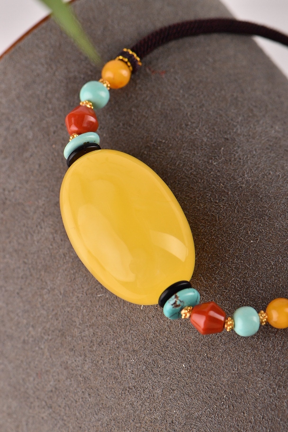A1855 Beautiful Beeswax Lucky Pendant w Hand Woven Necklace