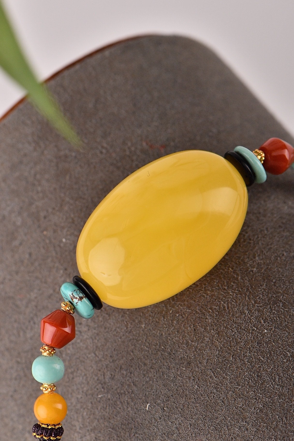 A1855 Beautiful Beeswax Lucky Pendant w Hand Woven Necklace