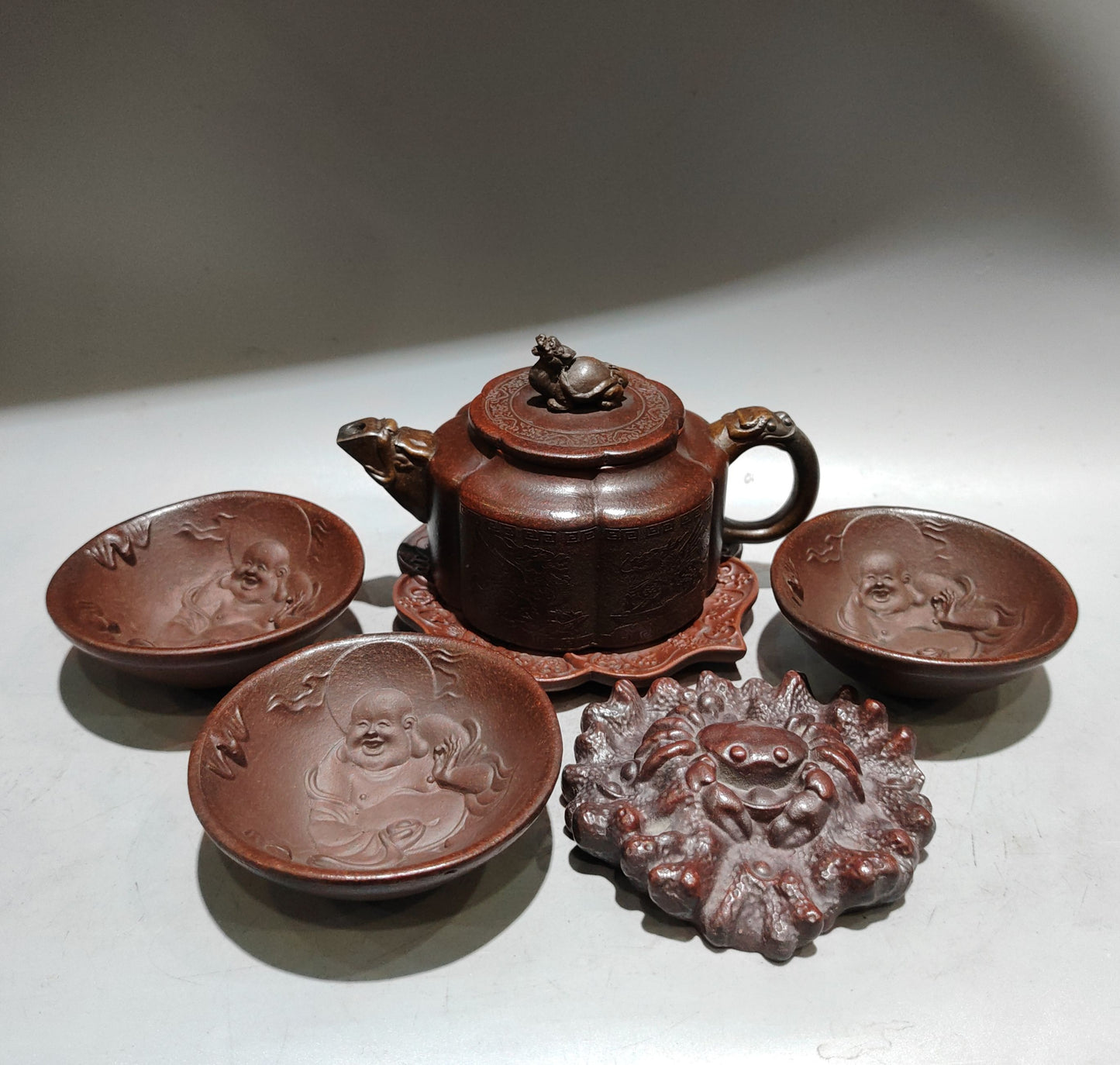 A1858 A Set Chinese Yixing Zisha Dragon Turtle Teapot w Cups