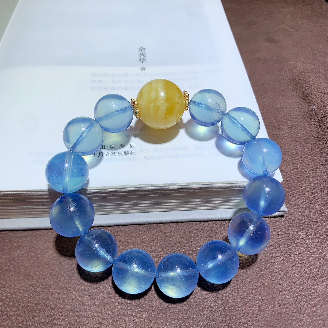 A1874 Beautiful Aquamarine & Beeswax Beads Bracelet