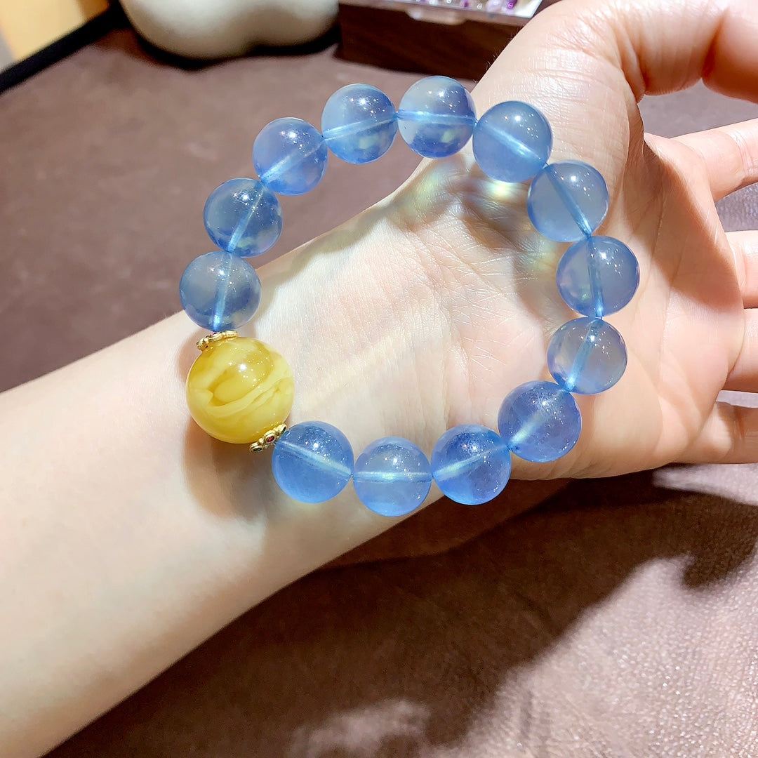 A1874 Beautiful Aquamarine & Beeswax Beads Bracelet