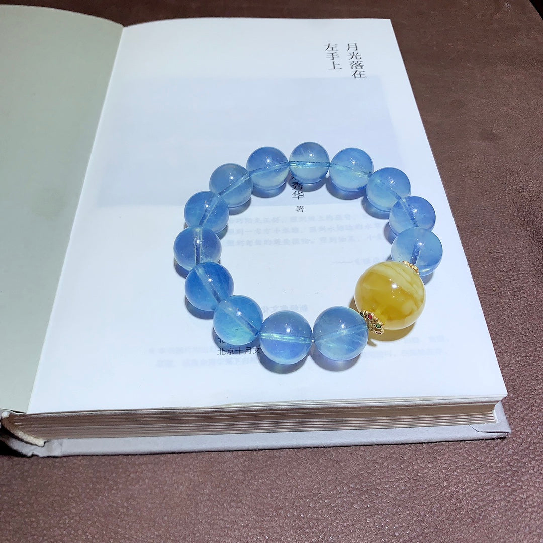 A1874 Beautiful Aquamarine & Beeswax Beads Bracelet