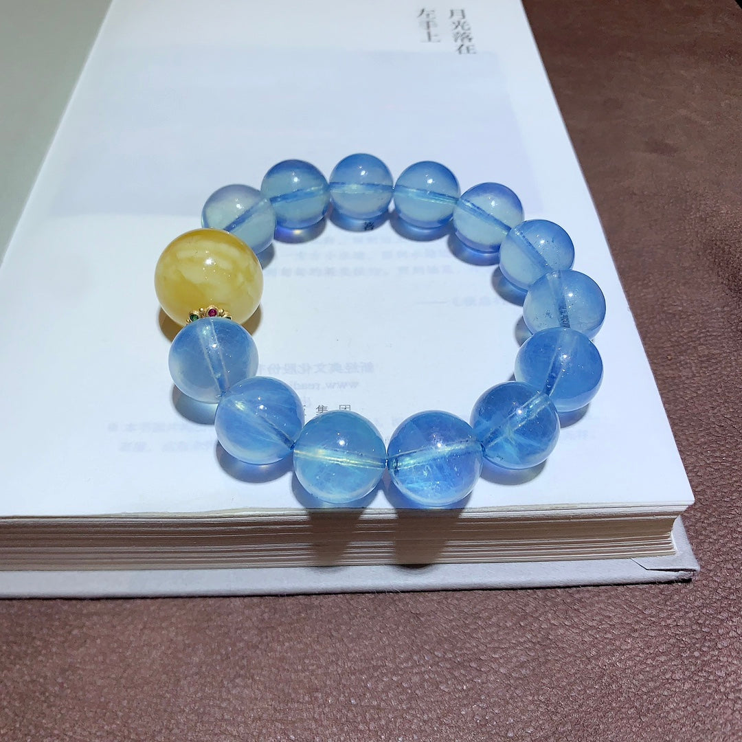 A1874 Beautiful Aquamarine & Beeswax Beads Bracelet