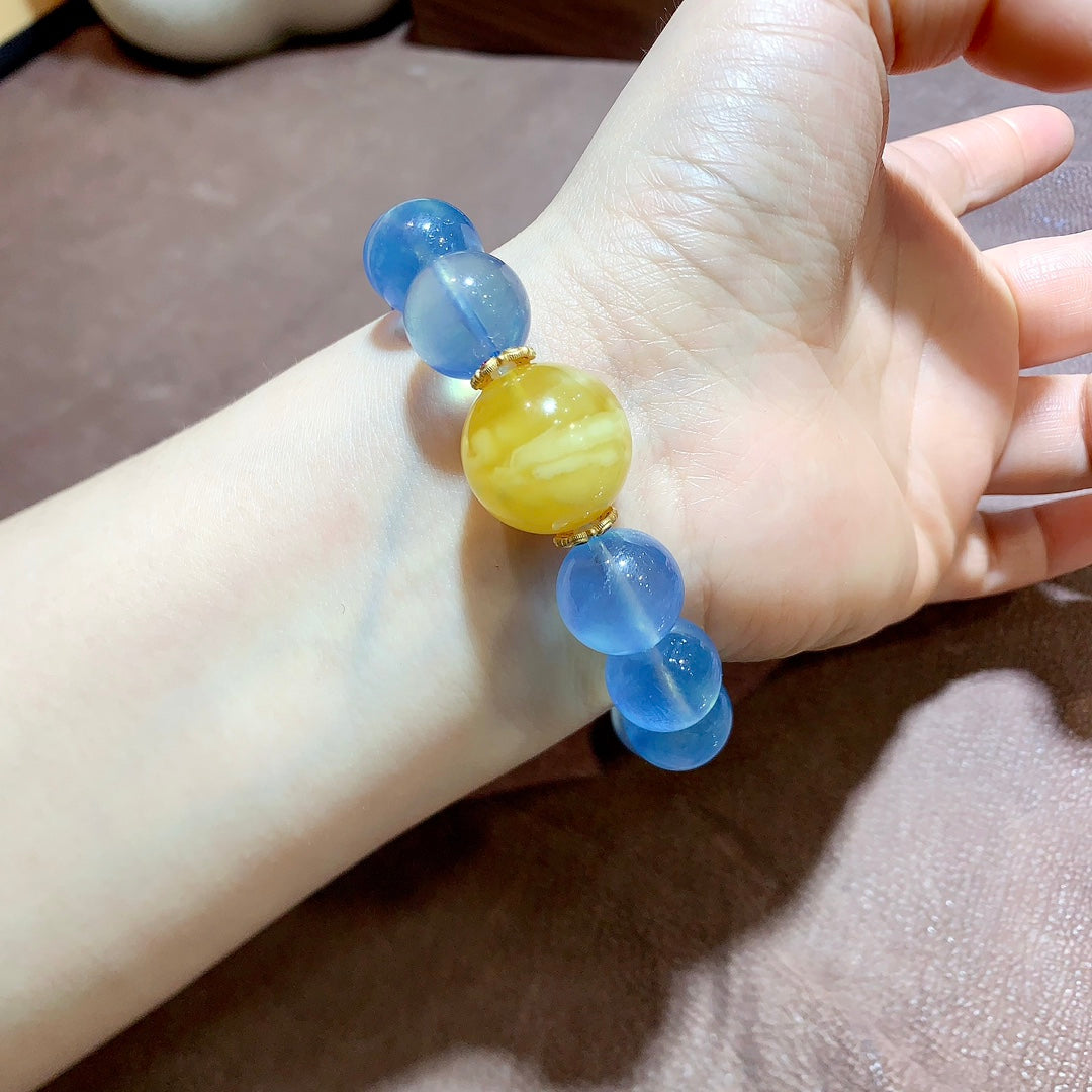 A1874 Beautiful Aquamarine & Beeswax Beads Bracelet