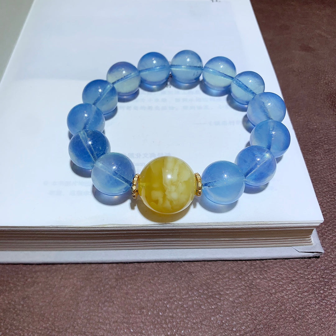 A1874 Beautiful Aquamarine & Beeswax Beads Bracelet