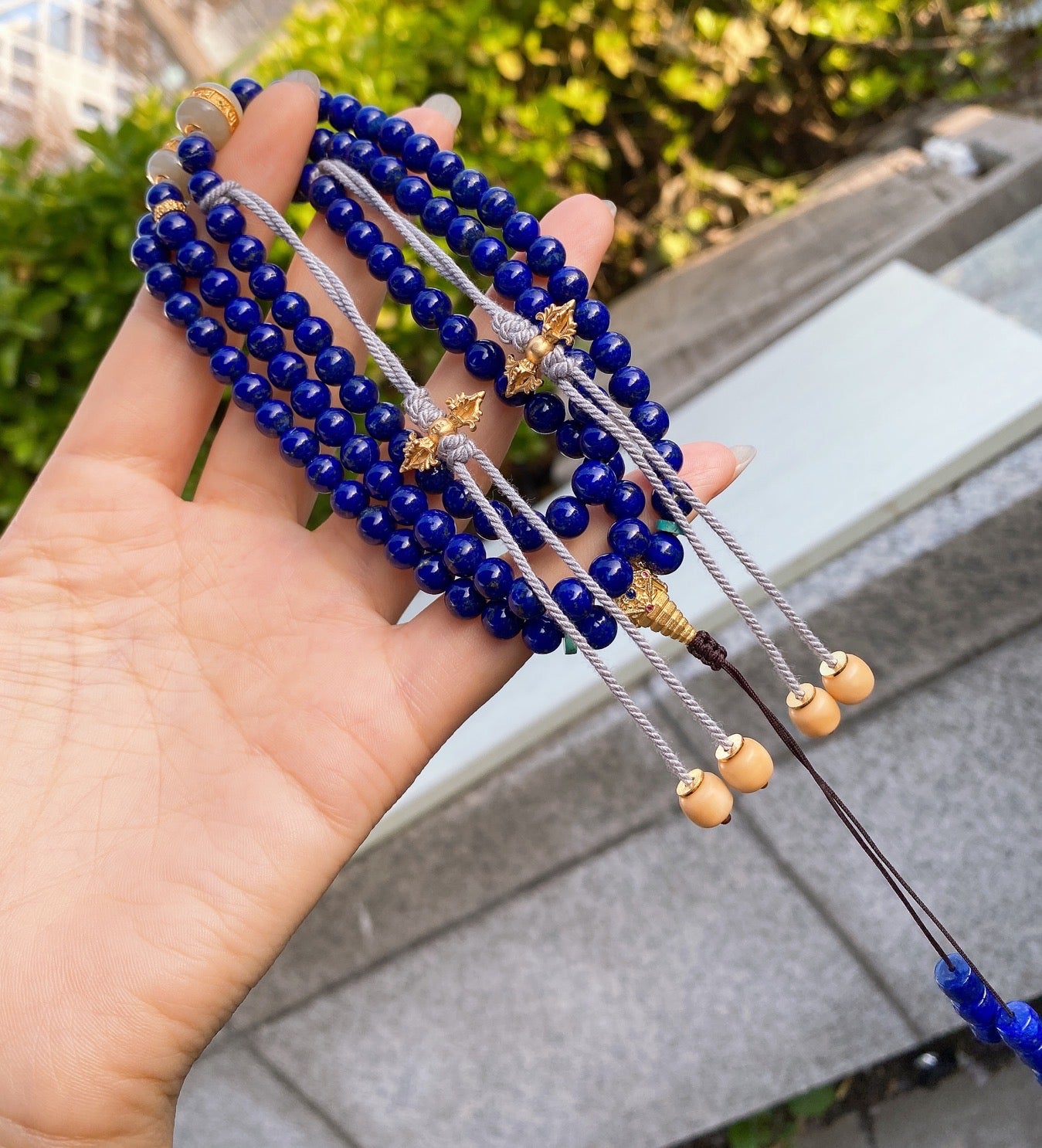 A1878 Hand Woven 108Beads Lapis Lazuli & 925 Silver Inlay Hetian Jade Beads Necklace