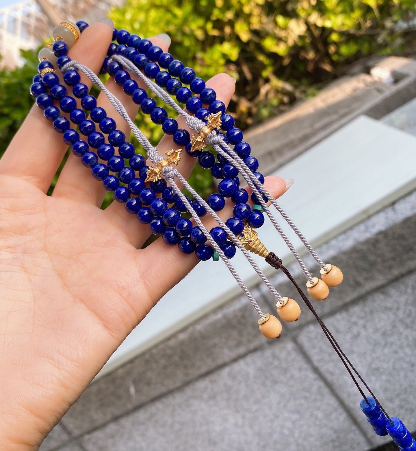 A1878 Hand Woven 108Beads Lapis Lazuli & 925 Silver Inlay Hetian Jade Beads Necklace