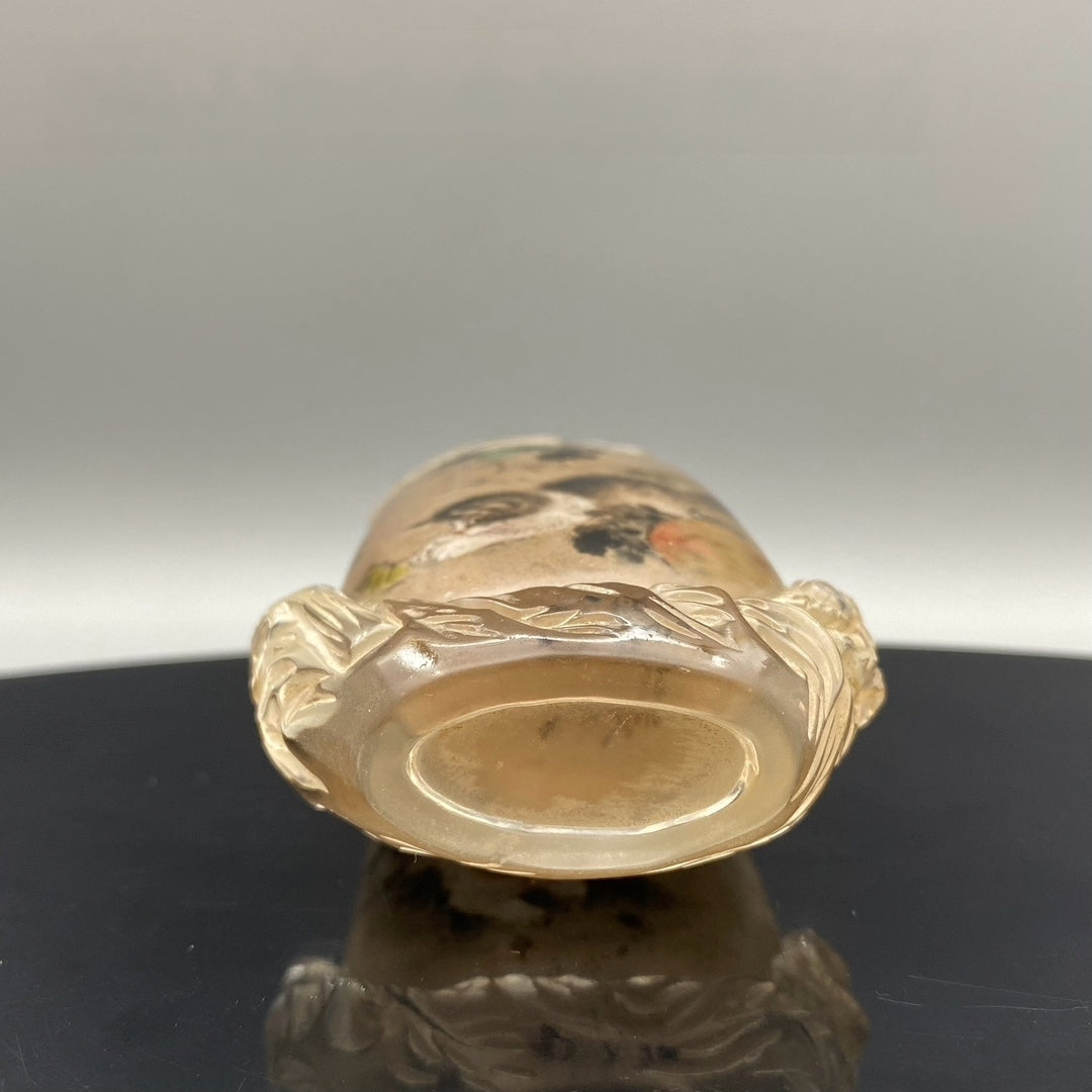 A1882 Old Chinese Peking Glass Inside Painting Cat Design Snuff Bottle w Stopper