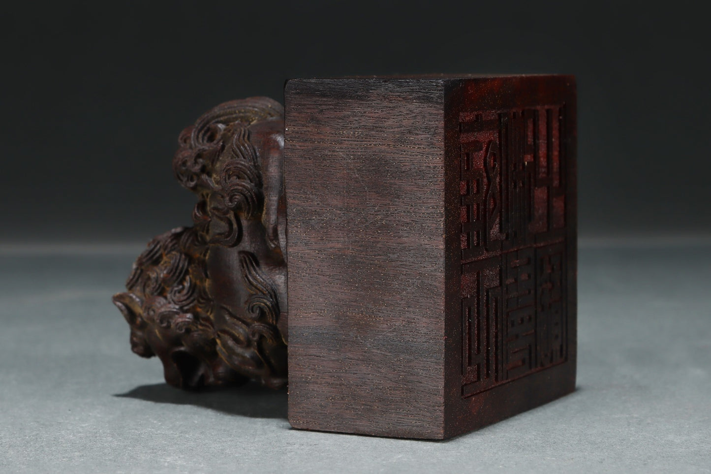 A1891 Vintage Chinese Chenxiang Wood Hand Carved Fortune Lion Seal
