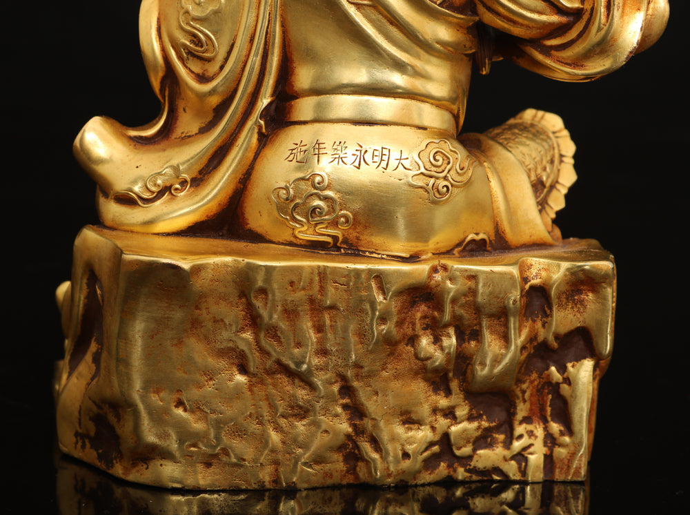 A1896 Chinese Gilt Gold Copper General Guangong Statue