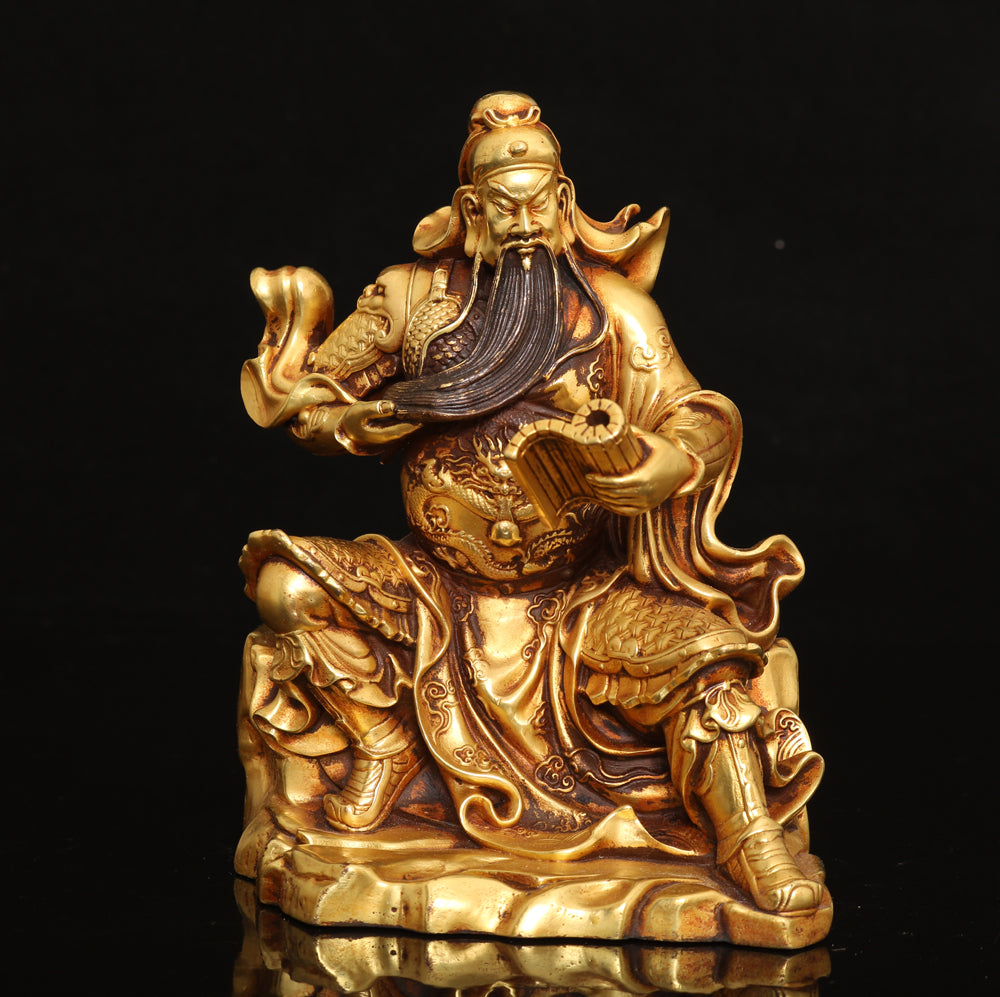 A1896 Chinese Gilt Gold Copper General Guangong Statue