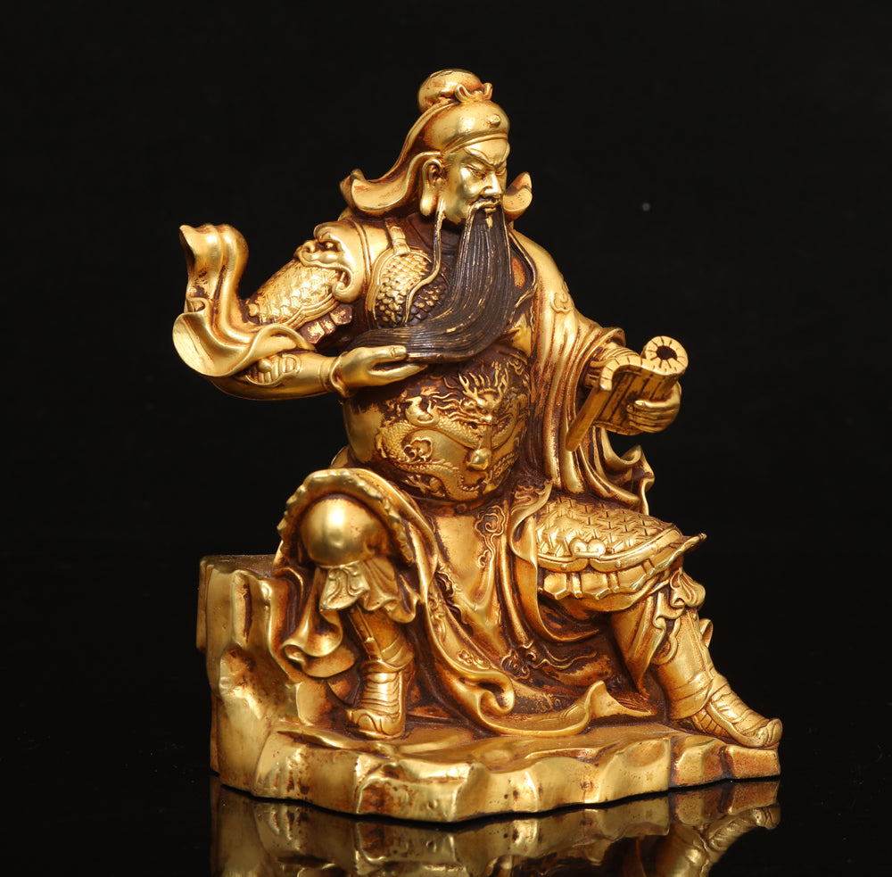 A1896 Chinese Gilt Gold Copper General Guangong Statue