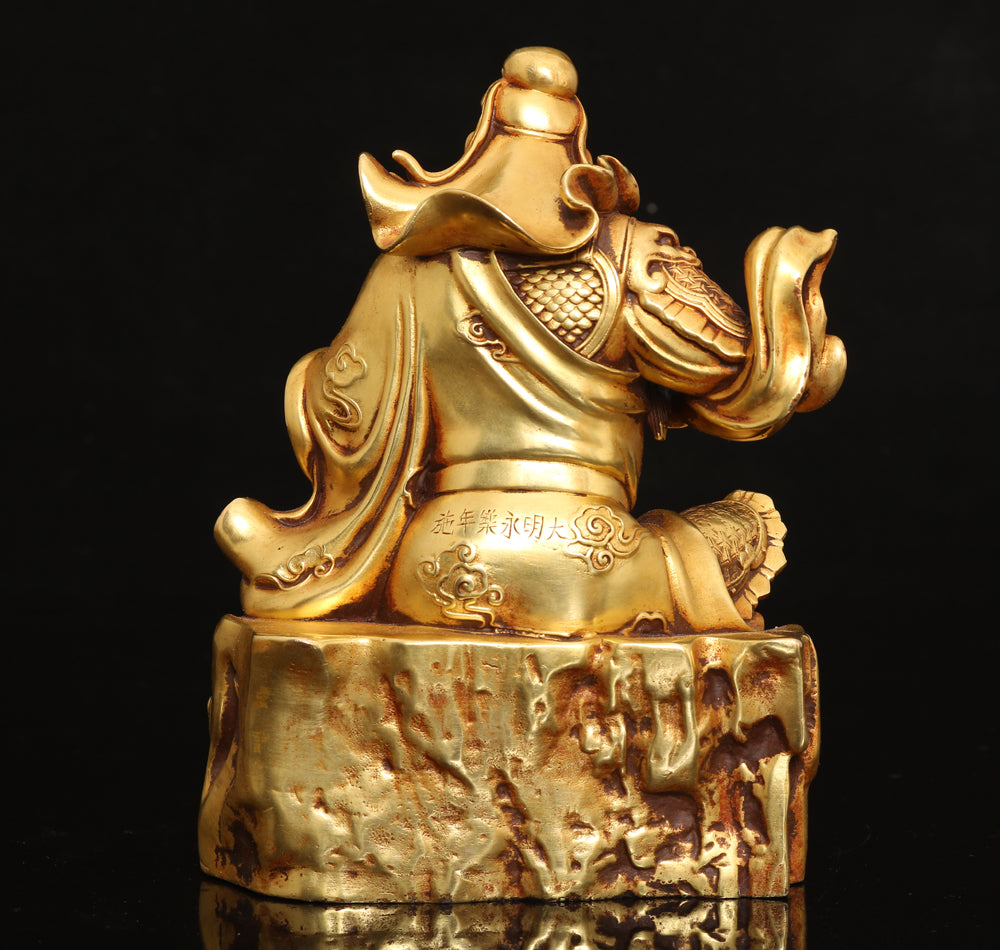 A1896 Chinese Gilt Gold Copper General Guangong Statue