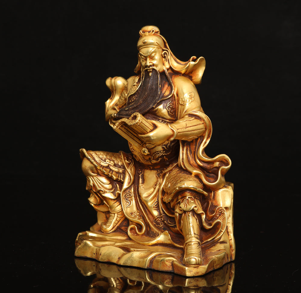A1896 Chinese Gilt Gold Copper General Guangong Statue