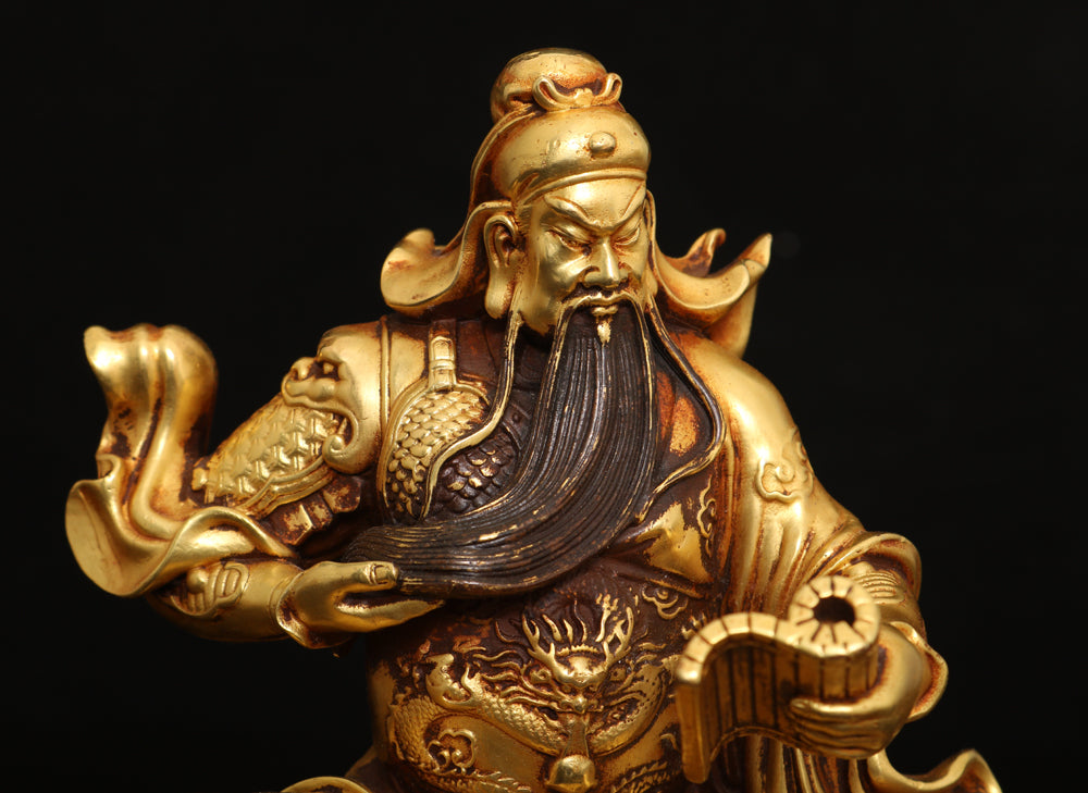 A1896 Chinese Gilt Gold Copper General Guangong Statue