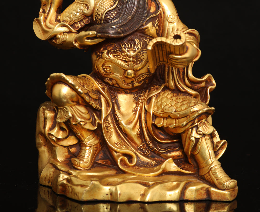 A1896 Chinese Gilt Gold Copper General Guangong Statue