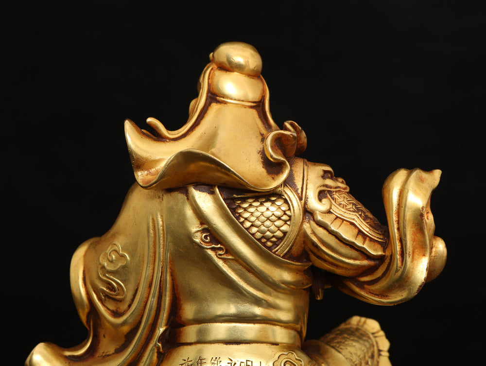 A1896 Chinese Gilt Gold Copper General Guangong Statue