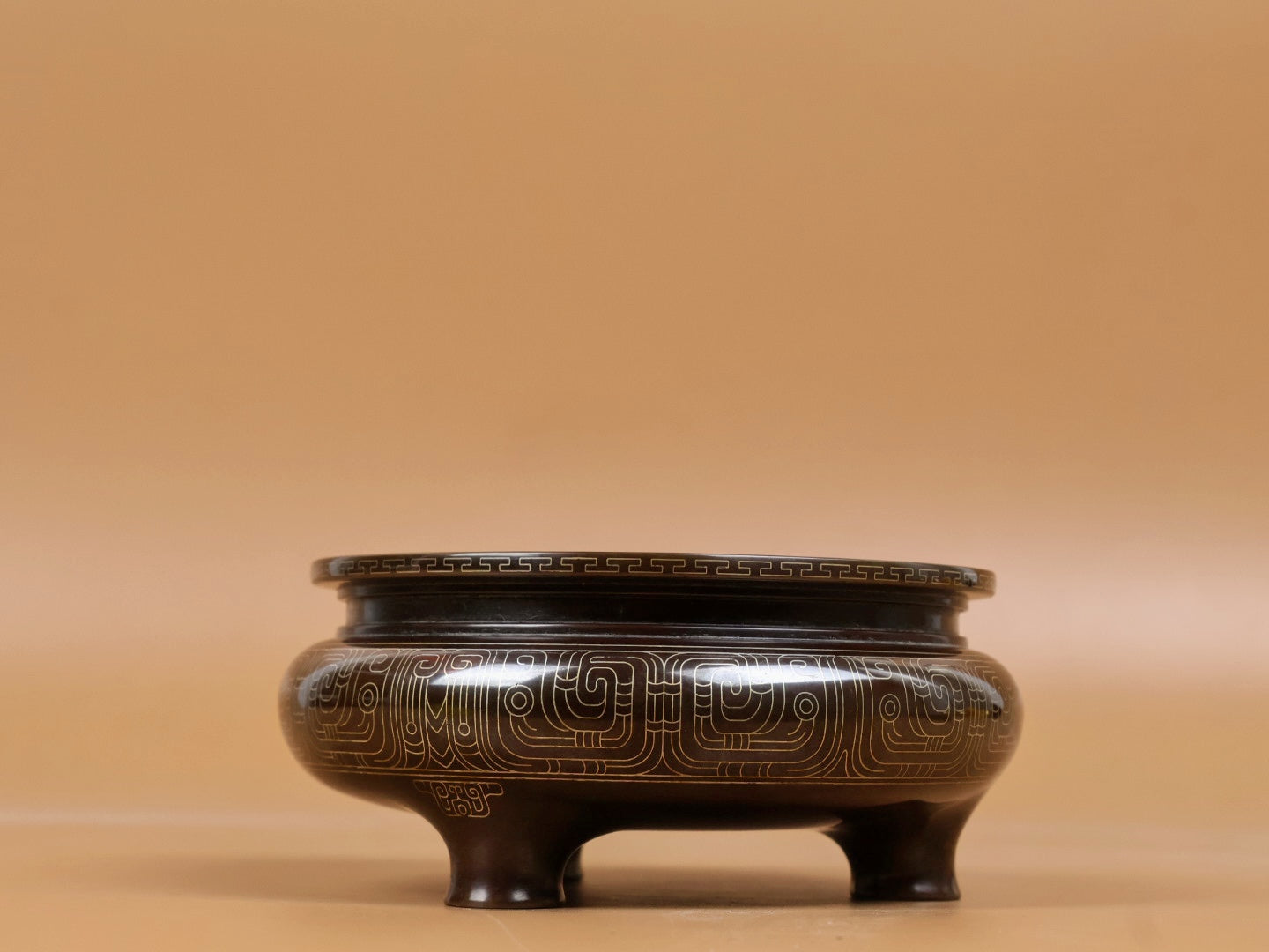 A1900 Vintage Chinese Copper Inlay Silver Wires 3 Leg Incense Burner