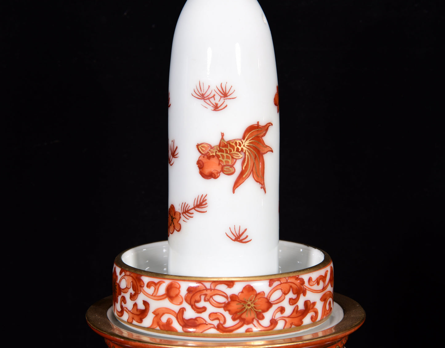 A1916 Chinese Qing Dynasty Gilt Edge Iron Red Glaze Flowers Design Gourd Shape Turn Heart Porcelain Vase
